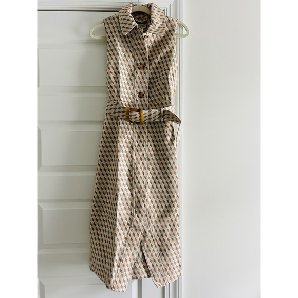 Tuckernuck Ocean Spray Sleeveless Cheyenne Tan Blue Geometric Dress Size L - Picture 6 of 7